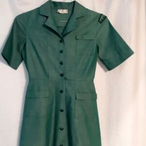Vintage Girl Scout Uniform Green Dress with Pins